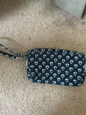 Vera Bradley Navy Wristlet with Light Blue Floral Motif